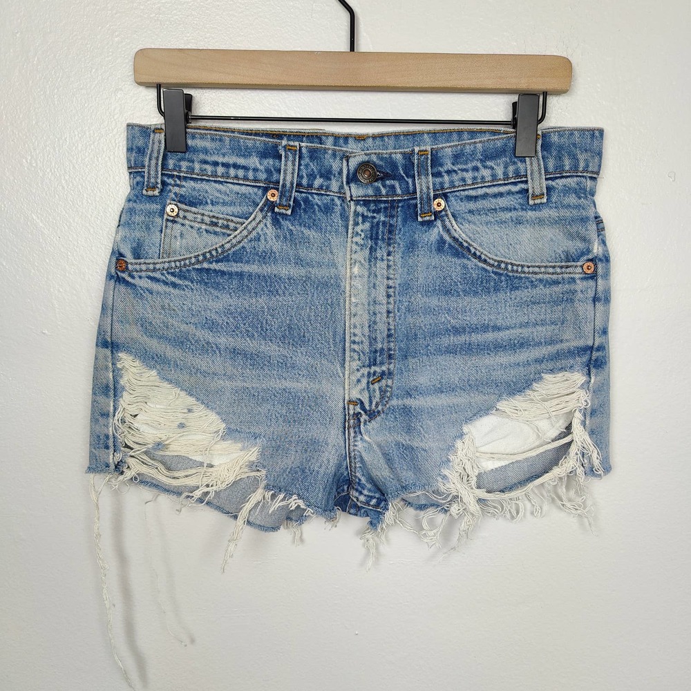 Vtg 80s Levi's 517 Shorts Womens 30 Orange Tab Zip Fly DIY Cutoff Distressed